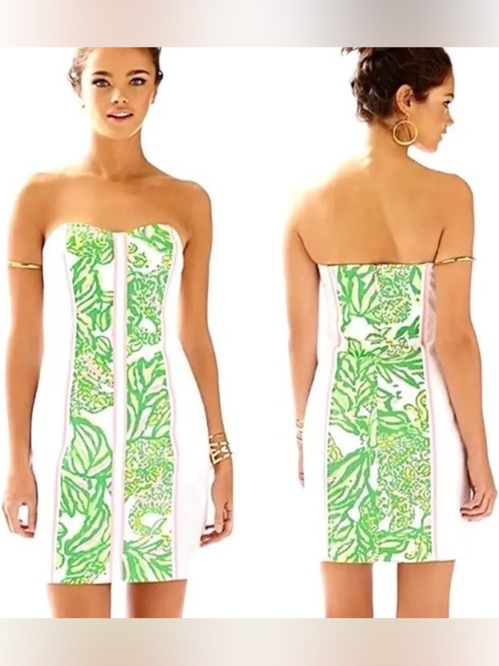 Lilly Pulitzer Angela Strapless Dress - Resort White Seeing Pink Elephants